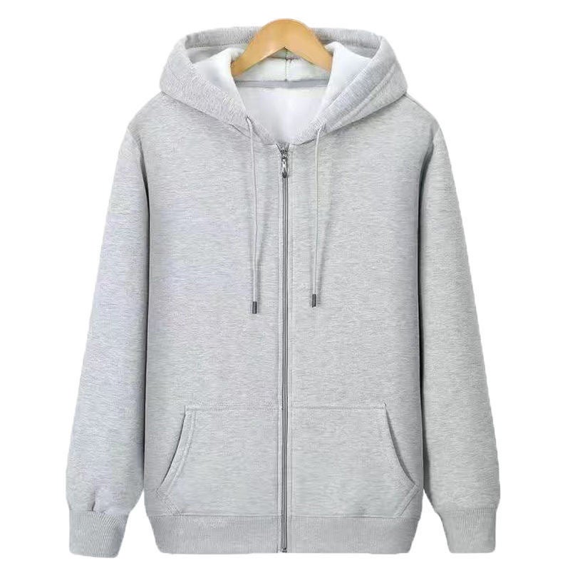 Mens Zip-Up Hoodie 2023 Fleece Warm Winter Coat Fleece-lined gray solid color cardigan jacket