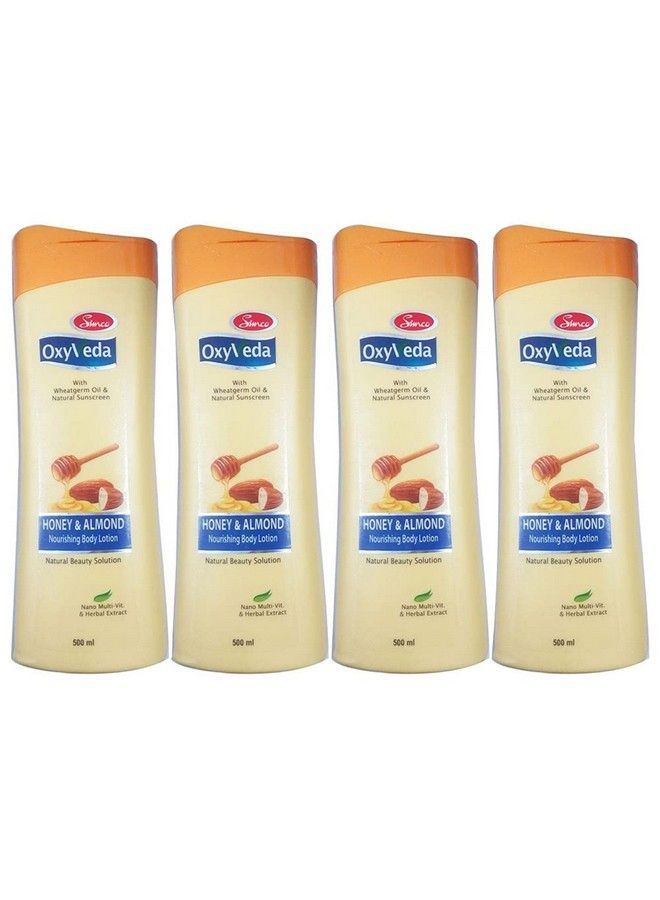 Simco Oxyveda Honey & Almond Nourishing Body Lotion ; Pack Of 4 (500 Ml Each) ; Deep Absorbing Lotion ; Ideal For All Skin Types - Image 1