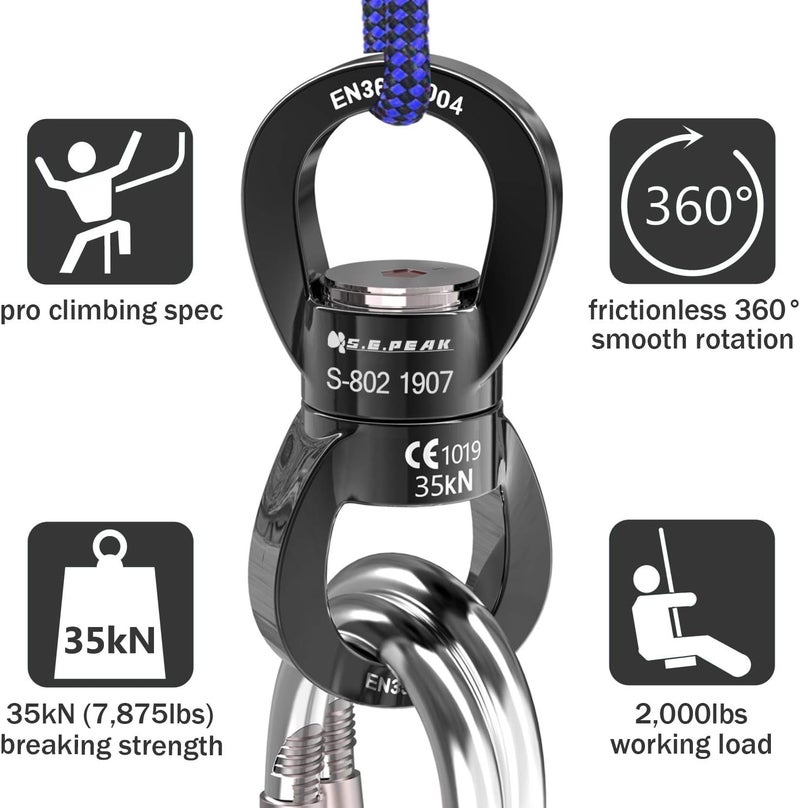 PROND Swing Swivel 35kN Safest Rotational Device, Swing Spinner, Carabiner Swivel, Climbing Rope Swivels for Children’s Web Tree Swing Setting, Aerial Dance, Hanging Hammock - Image 3