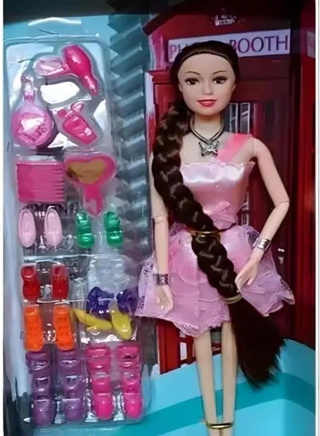 YOOKO® (Pack of 1 Beautiful Fashion Doll with Pink Dress | Multiple Pairs of Shoes & Accessories Set | Pretend Play Toy for Girls | Birthday Gift & Imaginative Play (Color May Vary) - Image 2