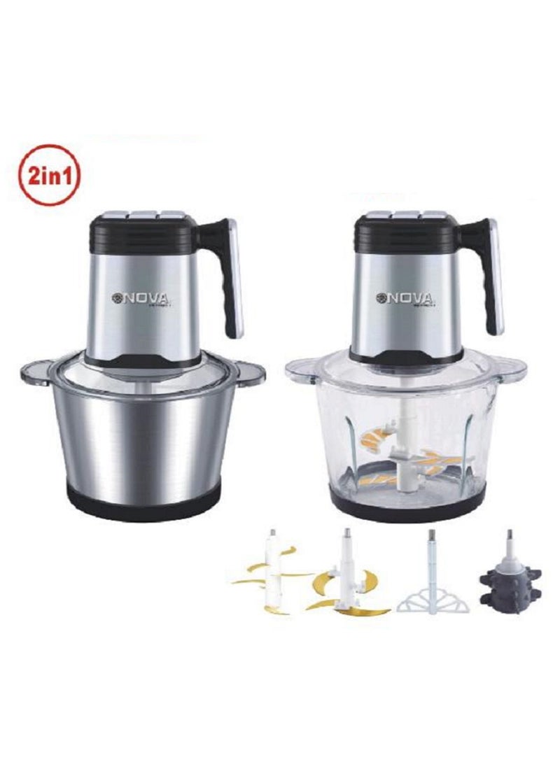 NOVA 2 in 1 Electric Meat Grinder & Food Processor Chopper with 3L Stainless Steel & Glass Cup, 400W  - Image 3
