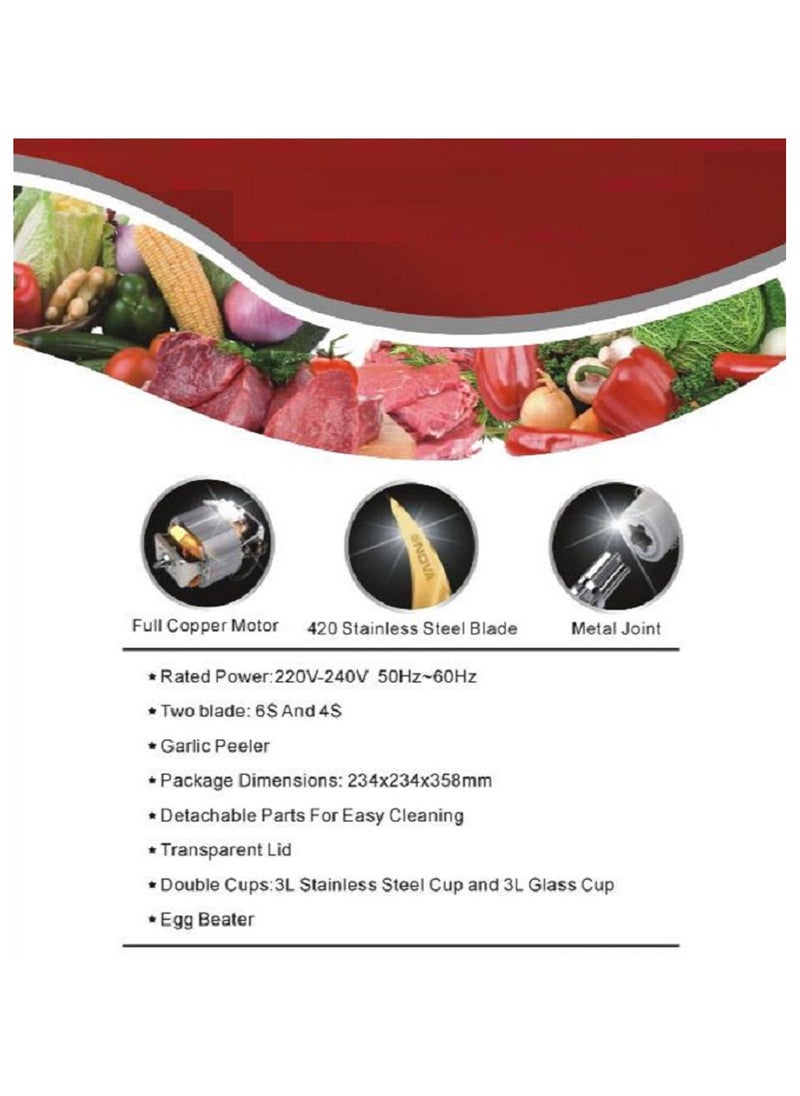 NOVA 2 in 1 Electric Meat Grinder & Food Processor Chopper with 3L Stainless Steel & Glass Cup, 400W  - Image 5