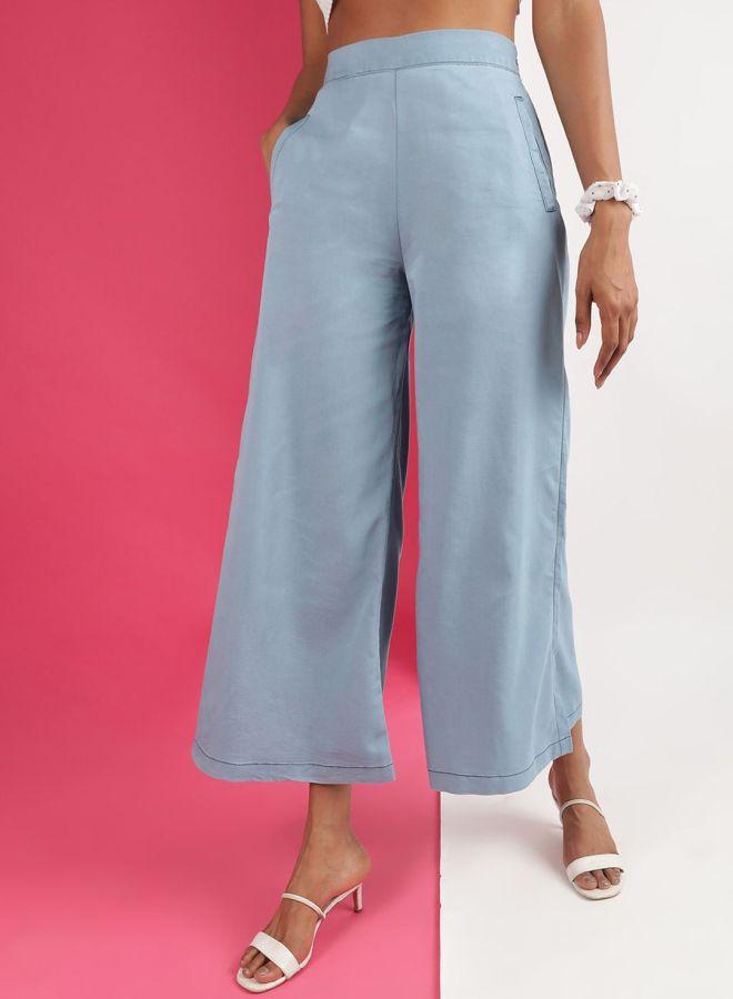 Freehand Women Blue Wide Leg Solid Pants - Image 1