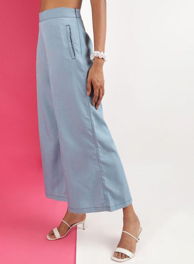 Freehand Women Blue Wide Leg Solid Pants - Image 3