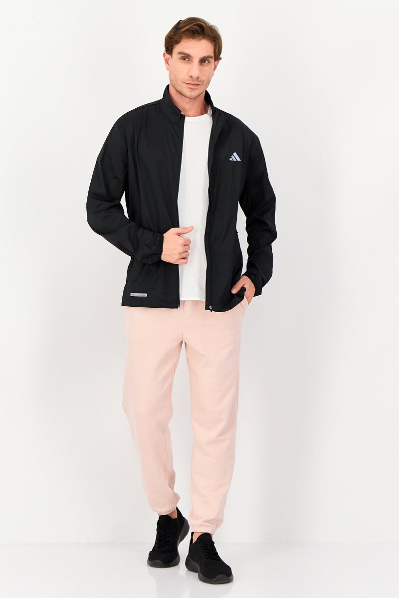 Adidas جاكيت جري للرجال بقصة ضيقة بأكمام طويلة، أسود - Image 2