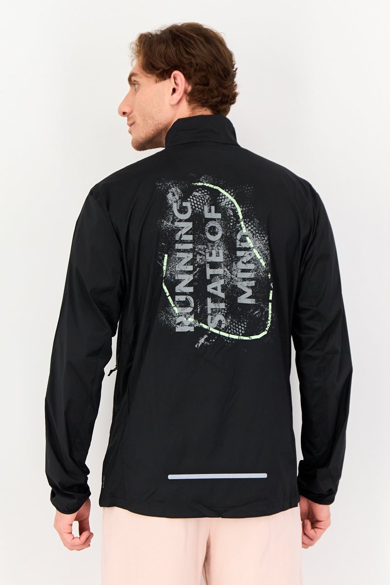 Adidas جاكيت جري للرجال بقصة ضيقة بأكمام طويلة، أسود - Image 3