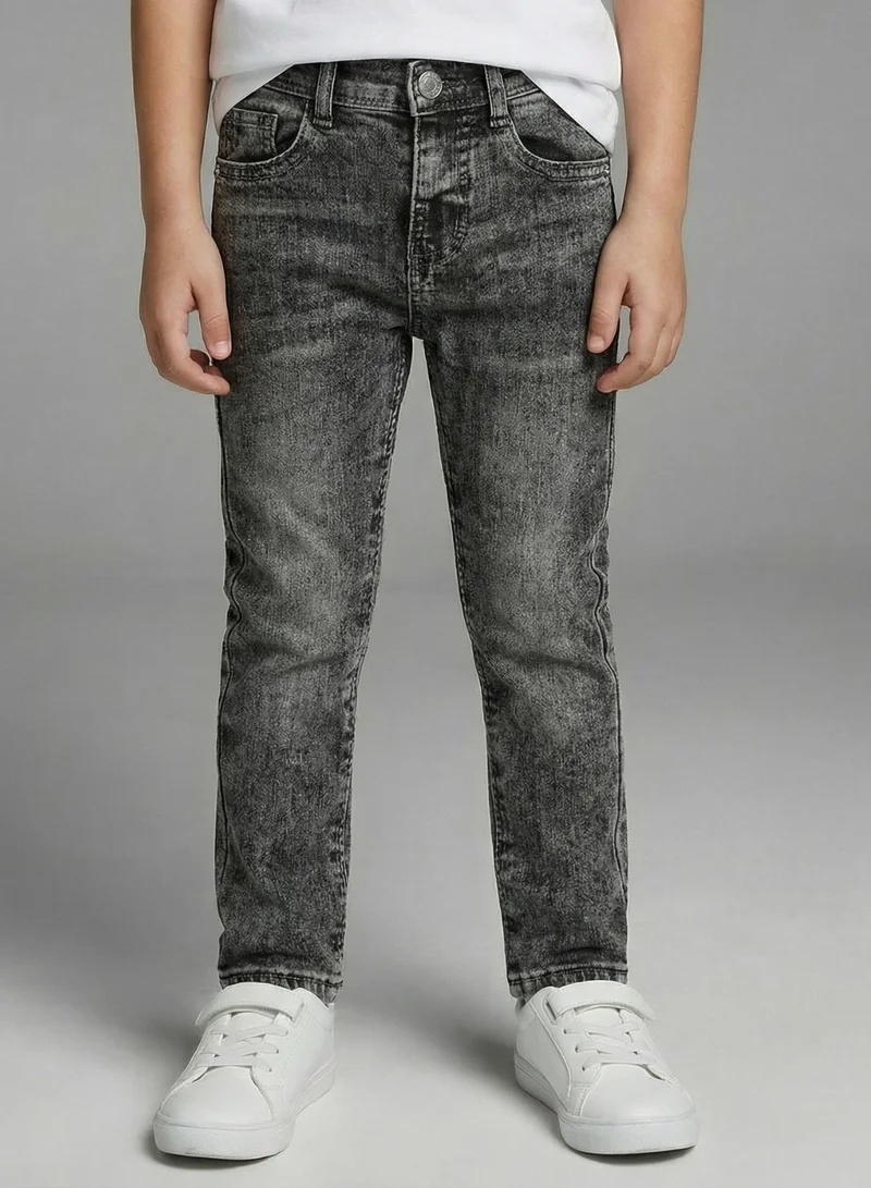 babyqlo Boys Washed Black Adjustable Waist Slim Jeans