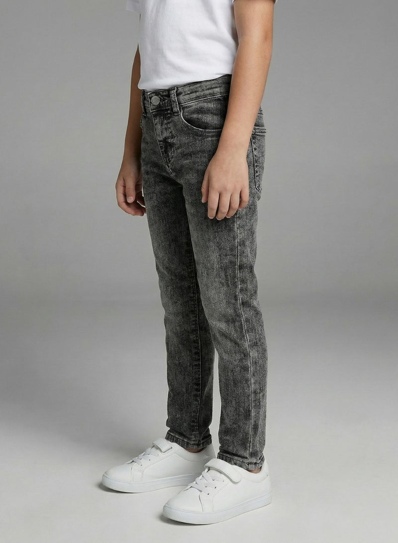 babyqlo Boys Washed Black Adjustable Waist Slim Jeans - Image 3