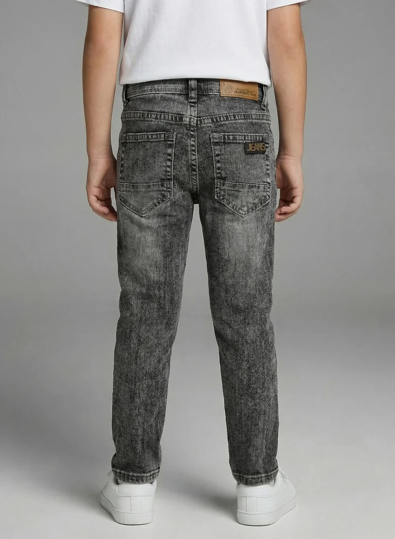 babyqlo Boys Washed Black Adjustable Waist Slim Jeans