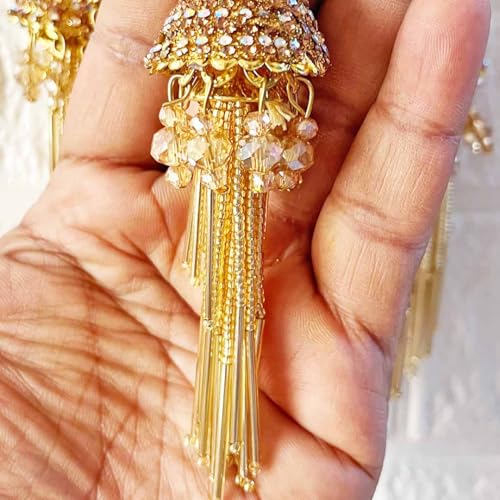 Adikala Craft Store Handmade Ethnic Latkan Tassel Set of 2 for Saree Pallu, Blouse, Suits, Dupatta, Lehenga Decor (Golden D3) - Image 3