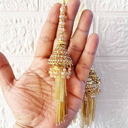 Adikala Craft Store Handmade Ethnic Latkan Tassel Set of 2 for Saree Pallu, Blouse, Suits, Dupatta, Lehenga Decor (Golden D3) - Image 2