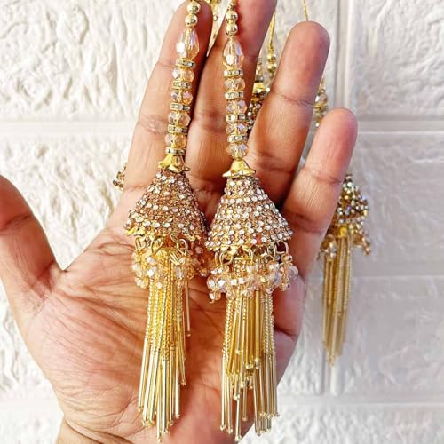Adikala Craft Store Handmade Ethnic Latkan Tassel Set of 2 for Saree Pallu, Blouse, Suits, Dupatta, Lehenga Decor (Golden D3) - Image 1