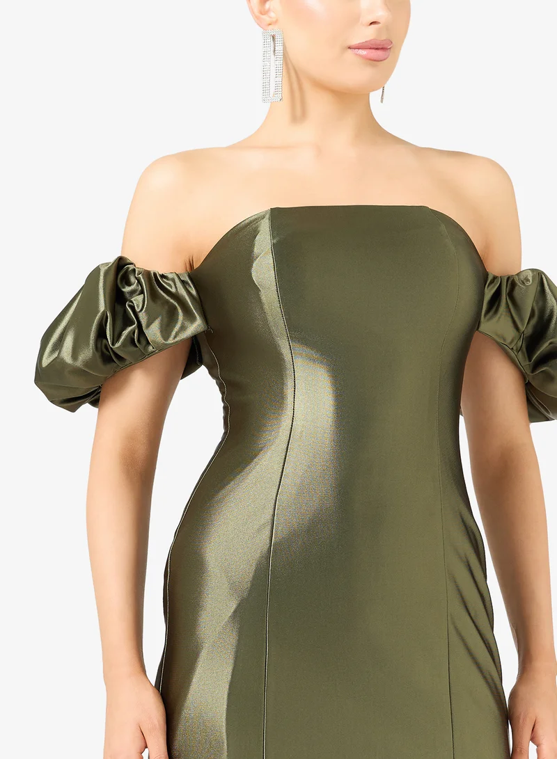 Rene  Off-Shoulder Puff Sleeve Bodycon Mini Dress for Women | Best Price UAE