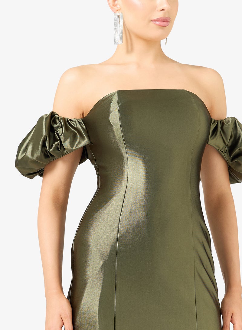 رينيه فستان قصير ضيق بأكمام منفوشة وكتف مكشوف - Image 3