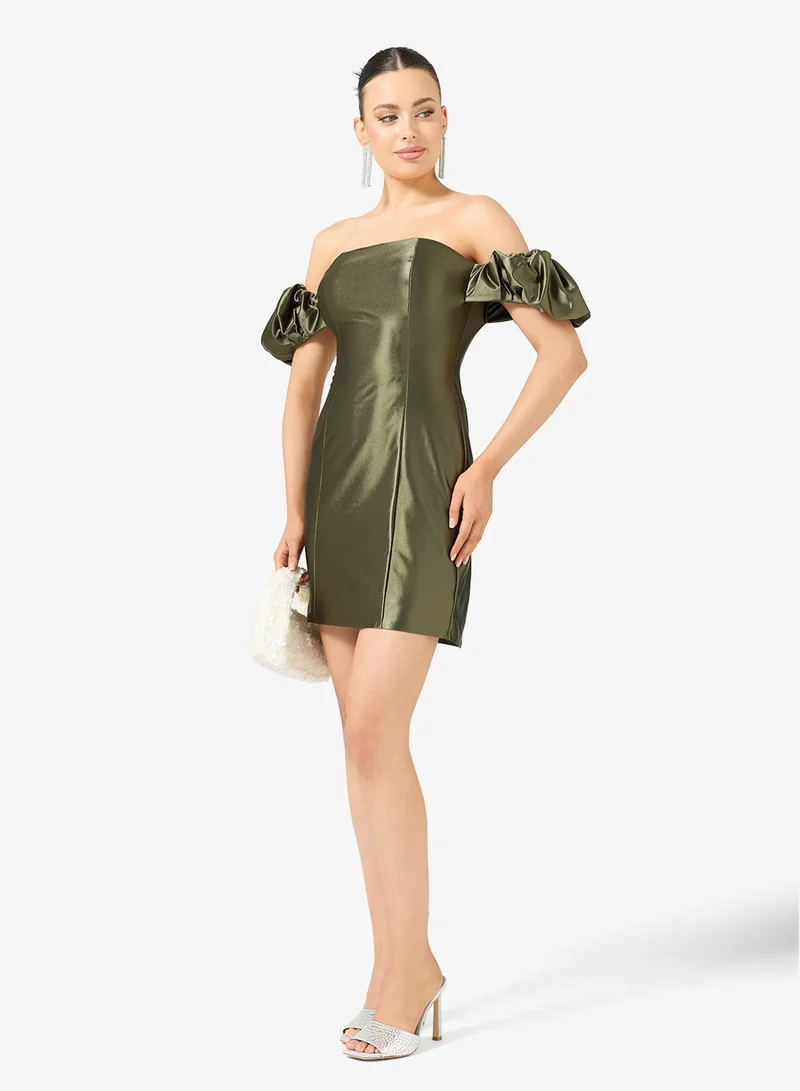 Rene  Off-Shoulder Puff Sleeve Bodycon Mini Dress for Women | Best Price UAE