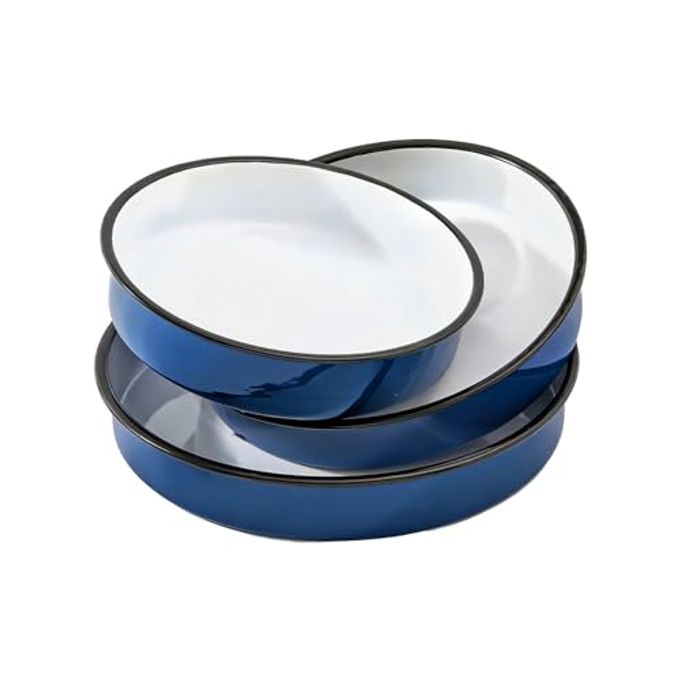 3-Pack Enamel Roasting & Baking Pan Set 10/12/14 Inch Round Cake Pans, High Temperature Resistant Baking Dishes for Turkey Pizza Casseroles Oven Bakeware PFOA & PTFE Free Ideal Gift for Mom - CookWare