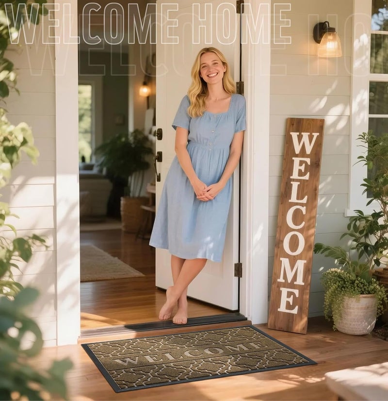Yimobra Welcome Mat Outdoor Indoor, 36x24 All-Season Waterproof Front Door Mat, All-Weather Heavy Duty Doormat, Low Profile Porch Patio Entrance Mat, Non Slip Outside Mat, Coffee - Image 2