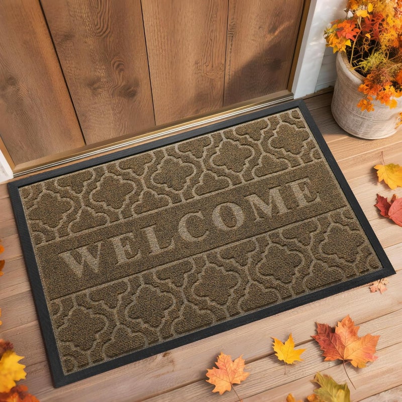 Yimobra Welcome Mat Outdoor Indoor, 36x24 All-Season Waterproof Front Door Mat, All-Weather Heavy Duty Doormat, Low Profile Porch Patio Entrance Mat, Non Slip Outside Mat, Coffee - Image 1