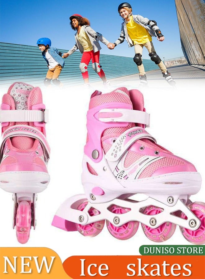 DUNISO زلاجات رولر للأطفال، زلاجات خطية للأطفال، مع عجلات مضيئة LED، حجم قابل للتعديل، مقاومة للصدمات والتآكل، مناسبة للأولاد والبنات، مناسبة للأحجام من 26 إلى 32، S - Image 1