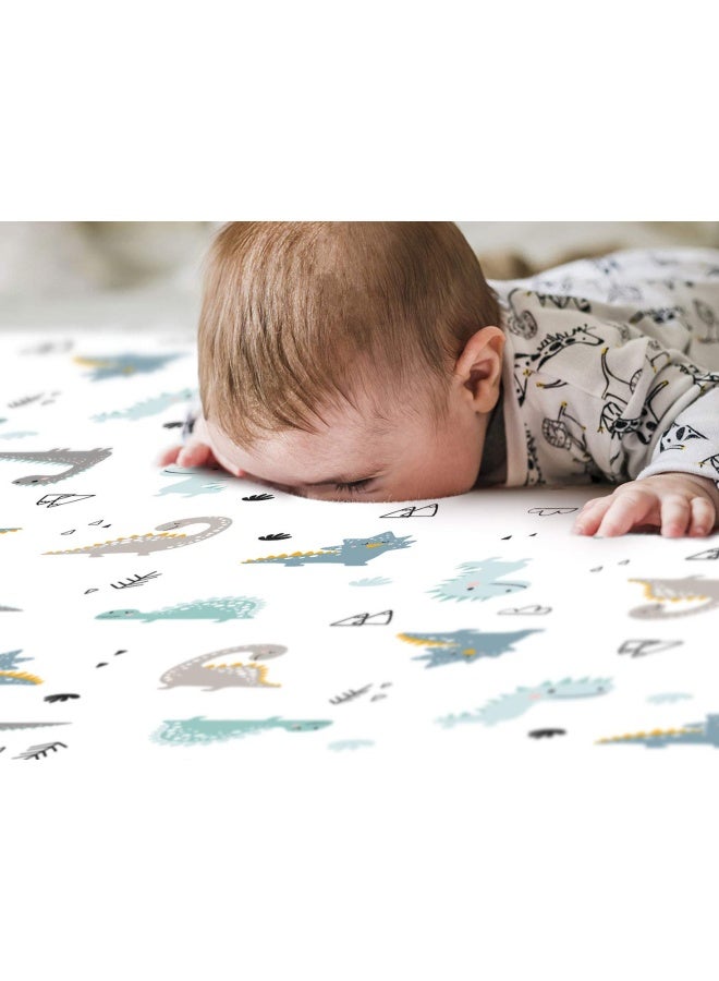 GRSSDER Stretchy Ultra Soft Jersey Knit Fitted Pack n Play Sheets Set 2 Pack PortableMini Crib Sheets for Boys Universal Fit for Pack N Plays Safe and Snug Happy Dinosaurs for Baby - Image 4