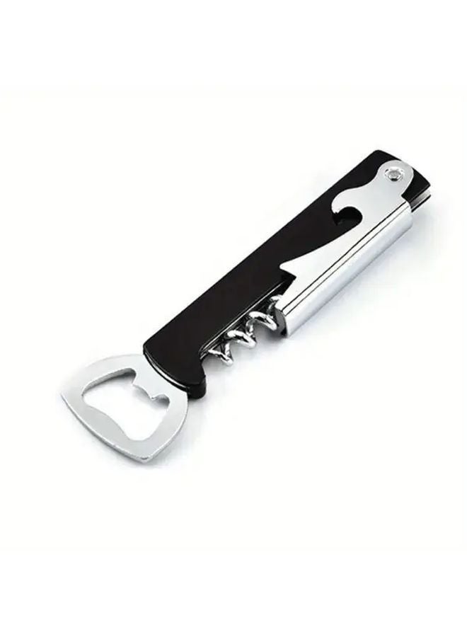 أسود 1 قطعة فتاحة زجاجات النبيذ والبيرة المحمولة مع فتاحة غطاء مدمجة للمطبخ مطعم حفلة هدية - Image 1