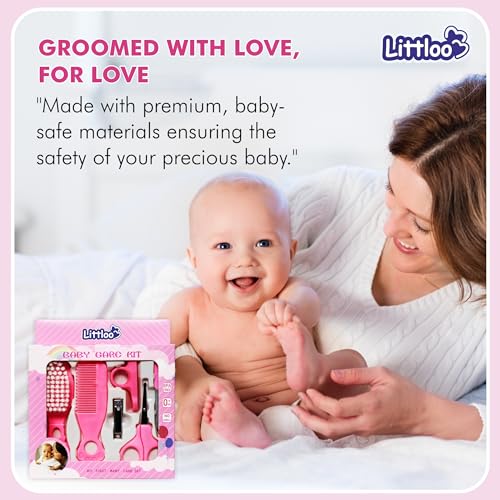 LITTLOO All In 1 Baby Care Kit For Your Little One!|Hair Brush, Comb, Nail Clipper, Scissors, And Nail Filer-Pink,1 Count - Image 4
