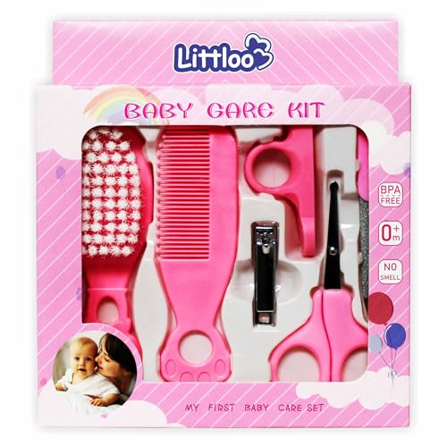 LITTLOO All In 1 Baby Care Kit For Your Little One!|Hair Brush, Comb, Nail Clipper, Scissors, And Nail Filer-Pink,1 Count - Image 1