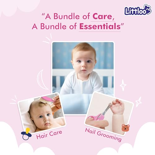 LITTLOO All In 1 Baby Care Kit For Your Little One!|Hair Brush, Comb, Nail Clipper, Scissors, And Nail Filer-Pink,1 Count - Image 2