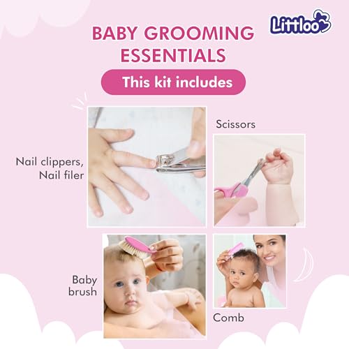 LITTLOO All In 1 Baby Care Kit For Your Little One!|Hair Brush, Comb, Nail Clipper, Scissors, And Nail Filer-Pink,1 Count - Image 5