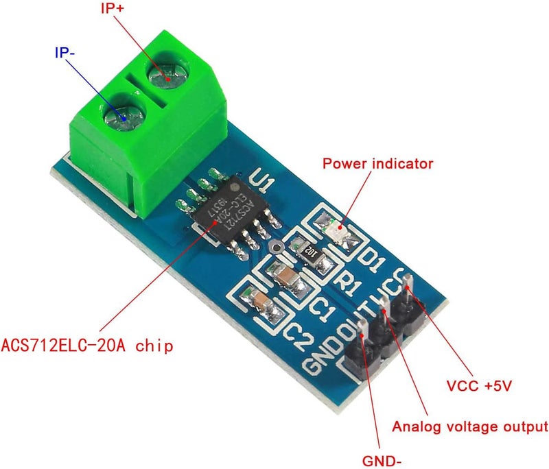 Atnsinc 3PCS 20A Range Current Sensor ACS712 Module AC/DC for Arduino (20A) - Image 4
