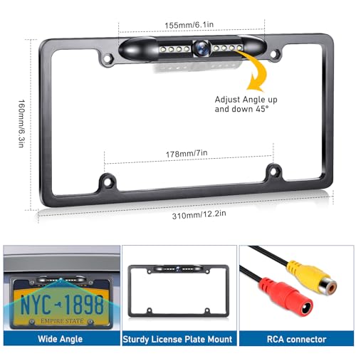 GLK Backup Camera, AHD 1080P License Plate Backup Camera, Night Vision Rear View Camera with 8 LEDs, Wide Angle IP69K Waterproof Reverse Rear Camera for 12-24V Car Vehicle SUV RV - Image 5