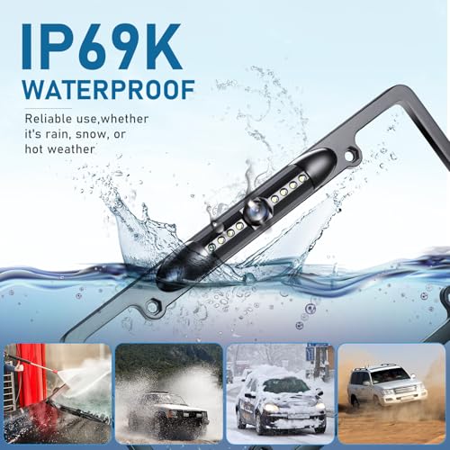 GLK Backup Camera, AHD 1080P License Plate Backup Camera, Night Vision Rear View Camera with 8 LEDs, Wide Angle IP69K Waterproof Reverse Rear Camera for 12-24V Car Vehicle SUV RV - Image 4