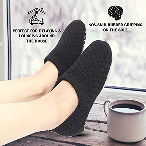 Footmate Lightweight Anti-Skid House Shoes, Anti Slip/Skid Rubber Grip Casual House Slipper Socks, Low Cut Socks for Home, Office, Living Room, Bedroom – BLACK, Size - XL (27 cm) (2 Pair Pack) - Image 4