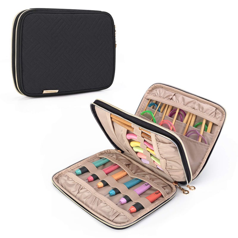 Teamoy Crochet Hook Caseup to 8 Circular Knitting Needle Storage Bag Travel Organizer Bag for Crochet Hook and Knitting Accessories Black Bag Only Patent Design
