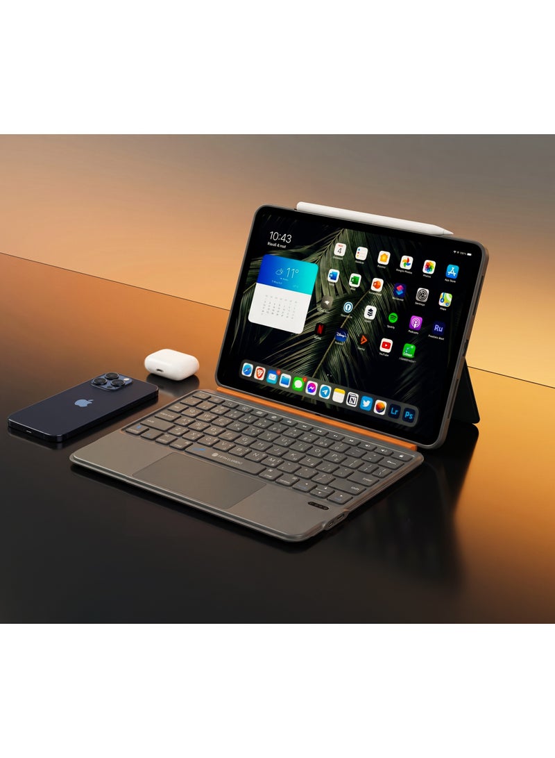 FIFTH ELEMENT SCRIPT 3-in-1 Magic Keyboard Case for iPad 11", Backlit Detachable Keyboard with Trackpad & Stand – Grey - Image 4
