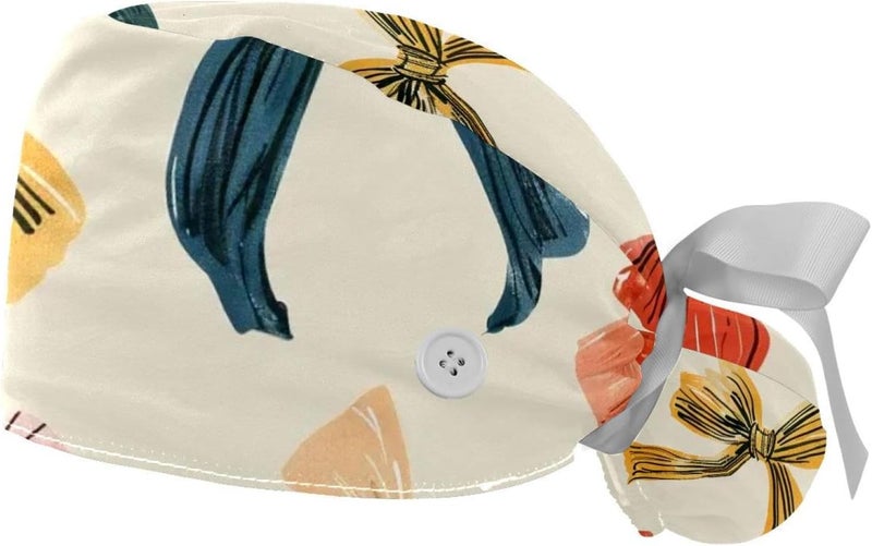 2 Packs Cartoon Bows 1 Adjustable Women Men Scrub Cap Sweatband - Image 1