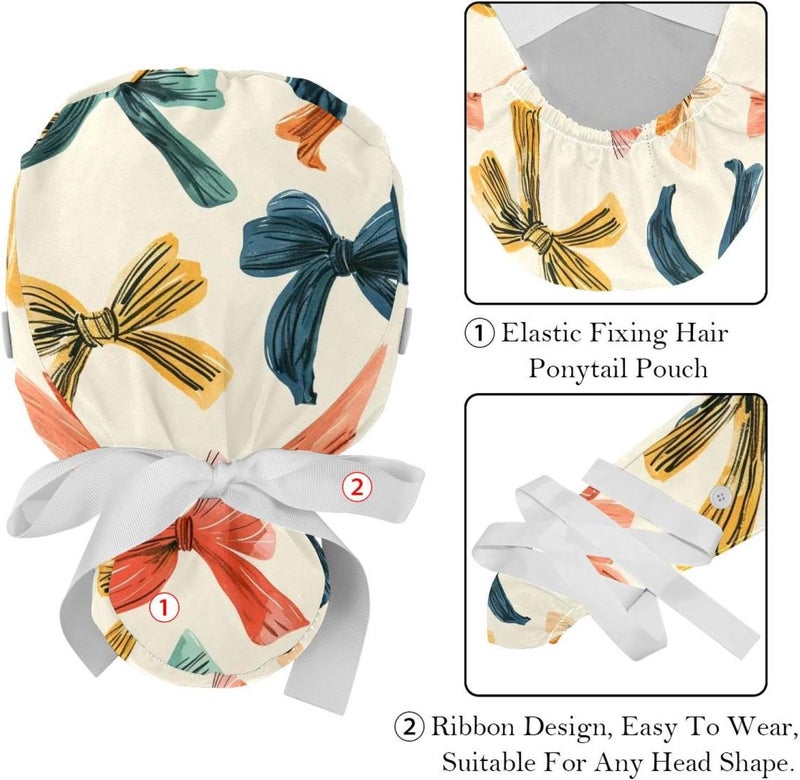 2 Packs Cartoon Bows 1 Adjustable Women Men Scrub Cap Sweatband - Image 4