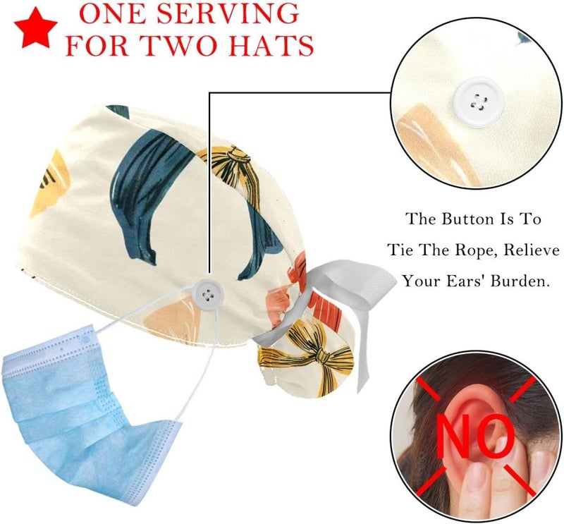 2 Packs Cartoon Bows 1 Adjustable Women Men Scrub Cap Sweatband - Image 3