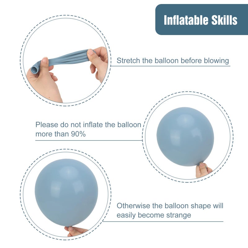 RUBFAC 135pcs Dusty Blue Balloons, Haze Blue Latex Balloon Different Sizes 18 12 10 5 Inch for Garland Arch Birthday Wedding Engagements Anniversary Baby Shower Party Supplies - Image 3