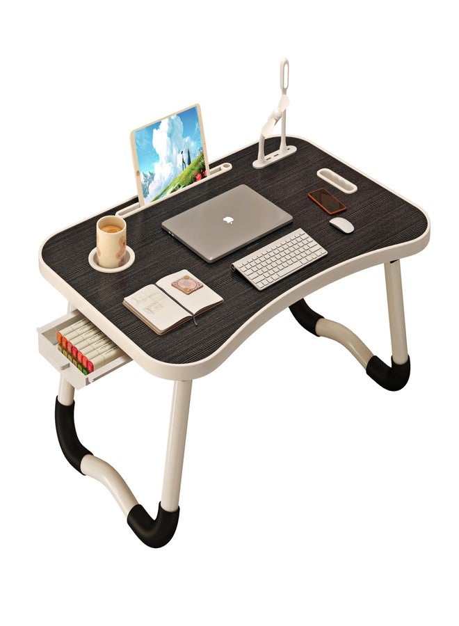 UNICOO® Foldable Laptop Stand Lap Desk with USB Charge Port | Portable Laptop Stand for Desk, Bed & Couch | Lap Desk with Cup Holder & Tablet Slot, Side Drawer | Ideal for Home & Office (Ebony Black) - Image 1