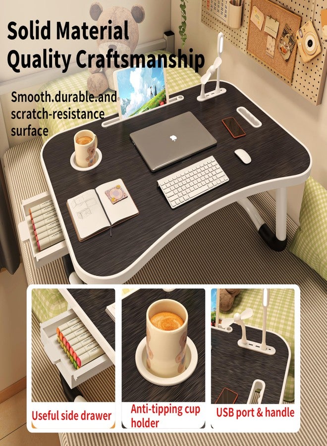 UNICOO® Foldable Laptop Stand Lap Desk with USB Charge Port | Portable Laptop Stand for Desk, Bed & Couch | Lap Desk with Cup Holder & Tablet Slot, Side Drawer | Ideal for Home & Office (Ebony Black) - Image 5
