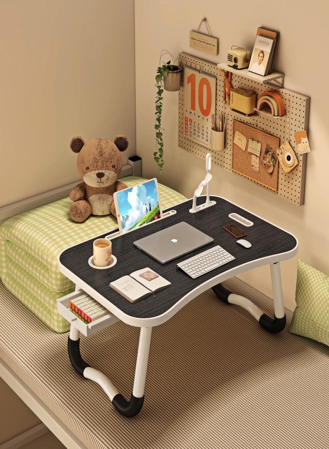 UNICOO® Foldable Laptop Stand Lap Desk with USB Charge Port | Portable Laptop Stand for Desk, Bed & Couch | Lap Desk with Cup Holder & Tablet Slot, Side Drawer | Ideal for Home & Office (Ebony Black) - Image 3