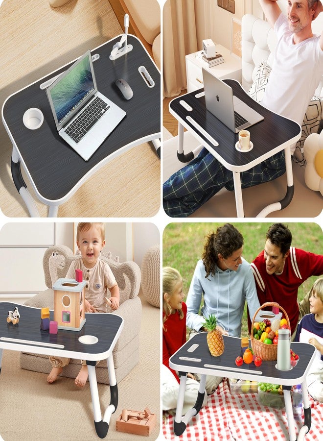 UNICOO® Foldable Laptop Stand Lap Desk with USB Charge Port | Portable Laptop Stand for Desk, Bed & Couch | Lap Desk with Cup Holder & Tablet Slot, Side Drawer | Ideal for Home & Office (Ebony Black) - Image 2