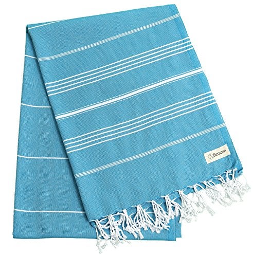 Bersuse Towels Anatolia XL Beach Blanket Throw Blanket Turkish Towel 100% Cotton Extra-Large Quick-Dry Lightweight Premium Peshtemal Towel - 61x82 Inches, Sea Blue - Image 4