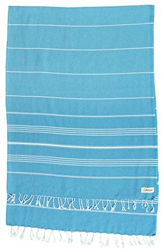 Bersuse Towels Anatolia XL Beach Blanket Throw Blanket Turkish Towel 100% Cotton Extra-Large Quick-Dry Lightweight Premium Peshtemal Towel - 61x82 Inches, Sea Blue - Image 1
