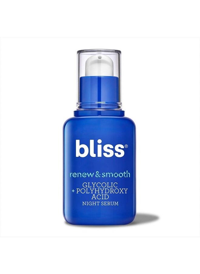 BLISS - Renew & Smooth - Glycolic + Polyhydroxy Acid Night Serum - Gently Exfoliate Skin - Hydrating | Clean | Paraben Free | Cruelty-Free | Vegan | 1 oz - Image 1