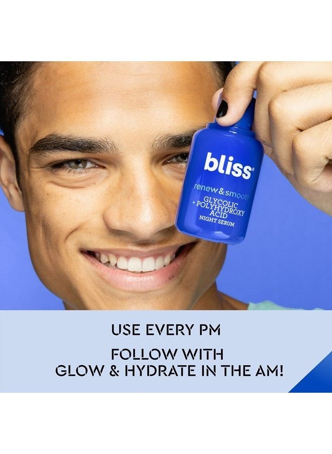 BLISS - Renew & Smooth - Glycolic + Polyhydroxy Acid Night Serum - Gently Exfoliate Skin - Hydrating | Clean | Paraben Free | Cruelty-Free | Vegan | 1 oz - Image 1