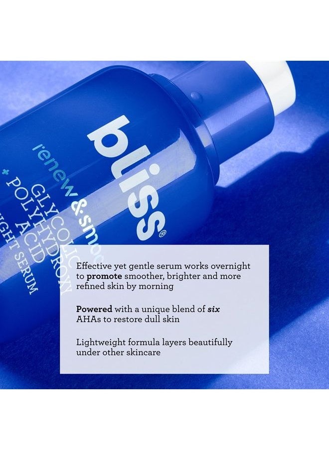 BLISS - Renew & Smooth - Glycolic + Polyhydroxy Acid Night Serum - Gently Exfoliate Skin - Hydrating | Clean | Paraben Free | Cruelty-Free | Vegan | 1 oz - Image 1