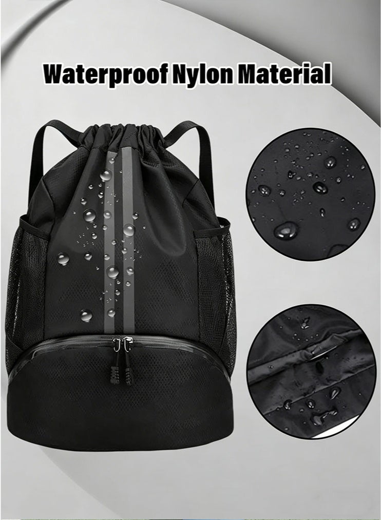 meayul Drawstring Backpack, Waterproof Gym Bag, Large Oxford PE Pack, Drawstring Football Bag, Students School Backpack, Durable Sports Ball Bag, with Shoe Bag, Wet and Dry Separation for for Football, Swimming, PE and Students School - Image 4
