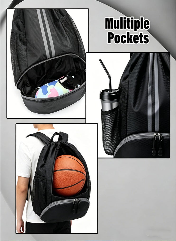 meayul Drawstring Backpack, Waterproof Gym Bag, Large Oxford PE Pack, Drawstring Football Bag, Students School Backpack, Durable Sports Ball Bag, with Shoe Bag, Wet and Dry Separation for for Football, Swimming, PE and Students School - Image 3
